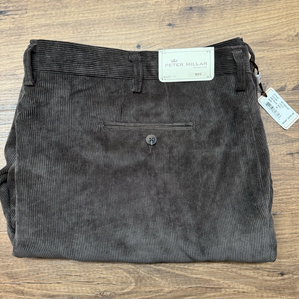 NEW Peter Millar Mens 50 Corduroy Pants Nanoluxe Coco Brown Flat Front Golf Prep